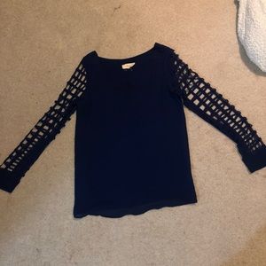 long sleeves blouse navy blue texture sleeves